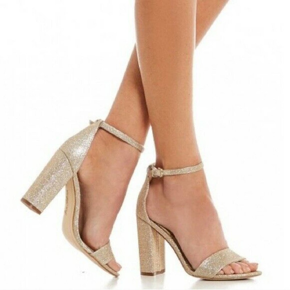 Sam Edelman Yaro Ankle Strap Heeled Sandals Gold Mesh Jute Medium